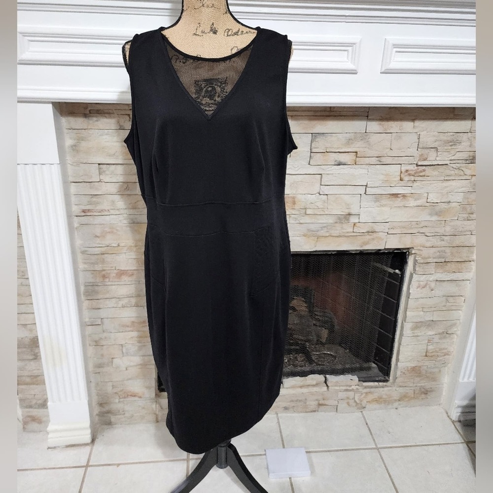 Lane Bryant mesh inlay stretch bodycon party LBD black mini dress size 20 new!!!